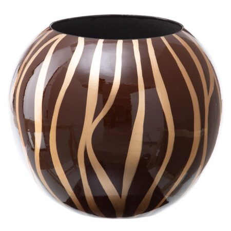 Brun Keramikvase med Zebra Design 27 x 27 x 23 cm