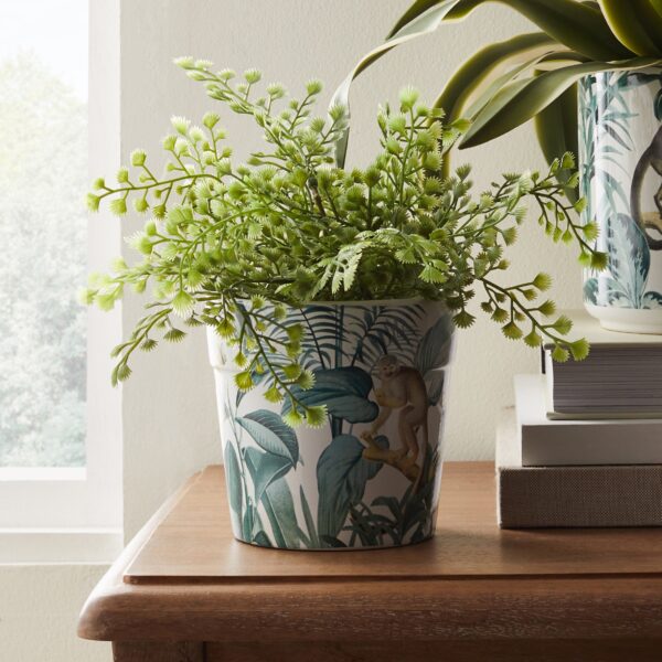 Ceramic Monkey Plant Pot Green/Yellow/White