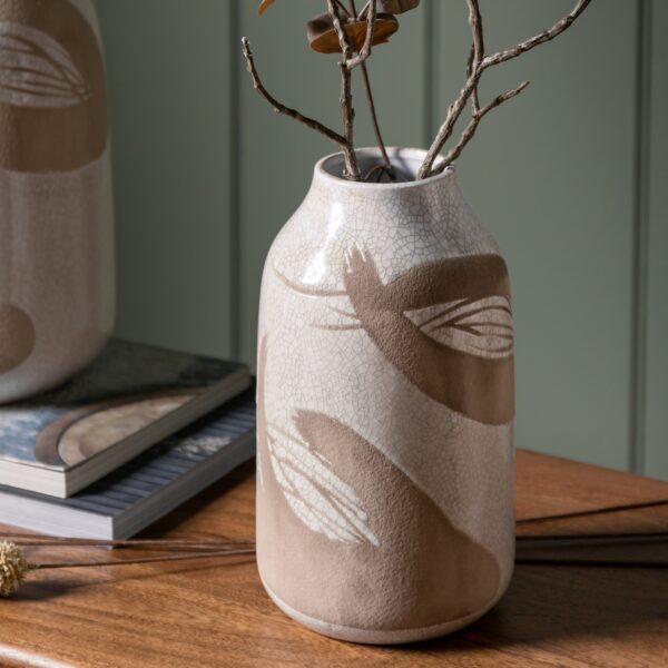 Colly Reactive Striped White Stoneware Vase Brown