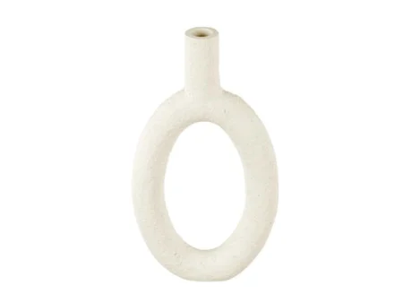 Columbine, Vase, Ring, Oval High, Hvid, Polyresin, H: 31 x 16,5 cm
