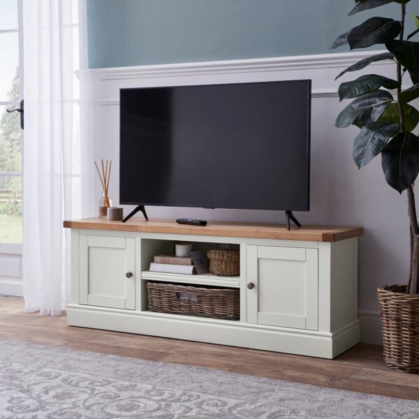 Compton Ivory Wide TV Stand with Baskets Cream and Brown