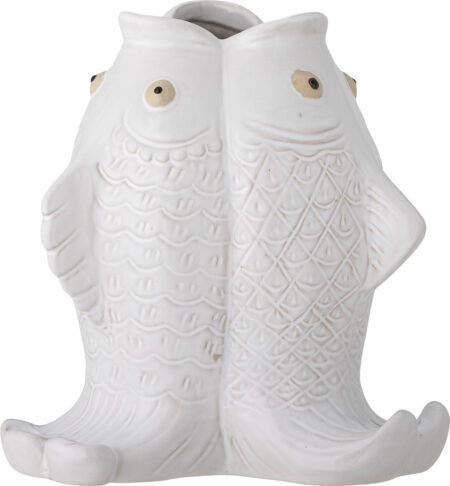 Creative Collection - Fili Fiske Vase - Hvid - Stentøj - H 19 Cm