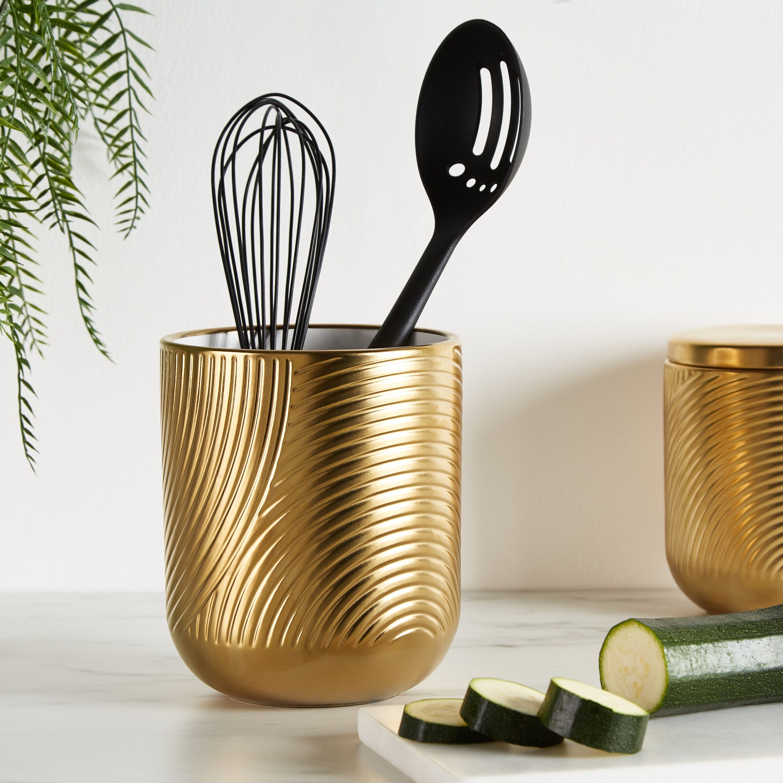 Curves Utensil Pot Gold Gold