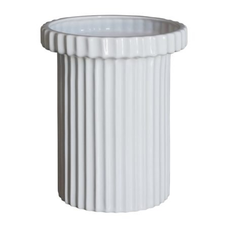 DBKD Stripe krukke lille h18 cm Ø12 cm Shiny white