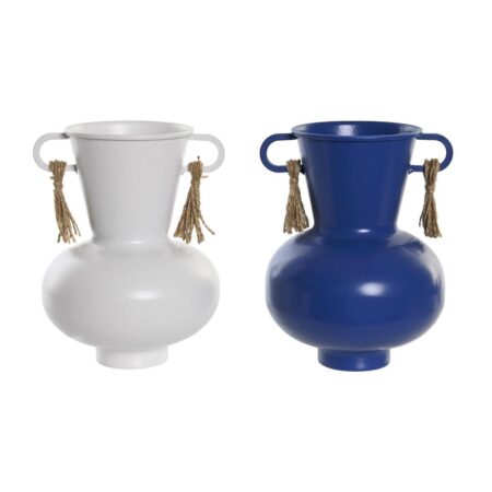 DKD Home Decor vase i metal - hvid og marineblå, 2 stk. (12 × 12 × 16 cm)