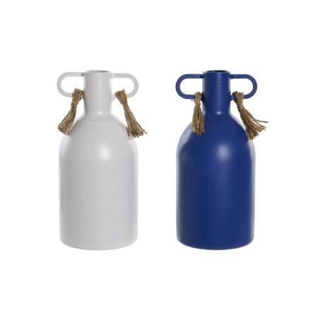 DKD Home Decor vase i metal - hvid og marineblå, 2 stk. (9 × 9 × 19 cm)