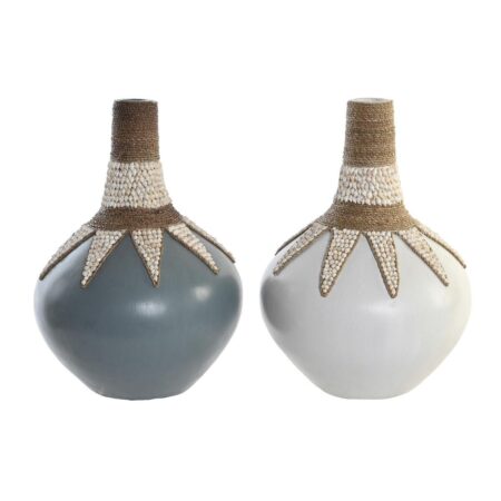 DKD Home Decor vase sæt - blå/hvid med bambus og muslinger, 30 × 30 × 40 cm (2 stk.)