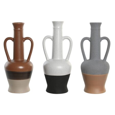 DKD Home Decor vase sæt - hvid, grå og terrakotta - porcelæn - 12,7 × 12,5 × 30 cm (3 stk.)