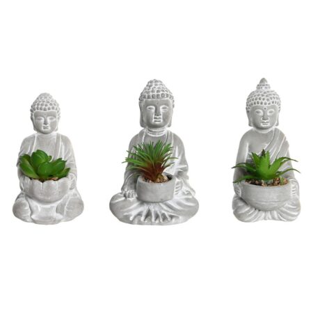 Dekorativ plante Home ESPRIT Polyetylen Cement Buddha Orientalsk 10,5 x 8 x 16 cm (3 enheder)