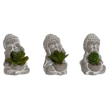 Dekorativ plante Home ESPRIT Polyetylen Cement Buddha Orientalsk 8,5 x 7 x 11 cm (3 enheder)