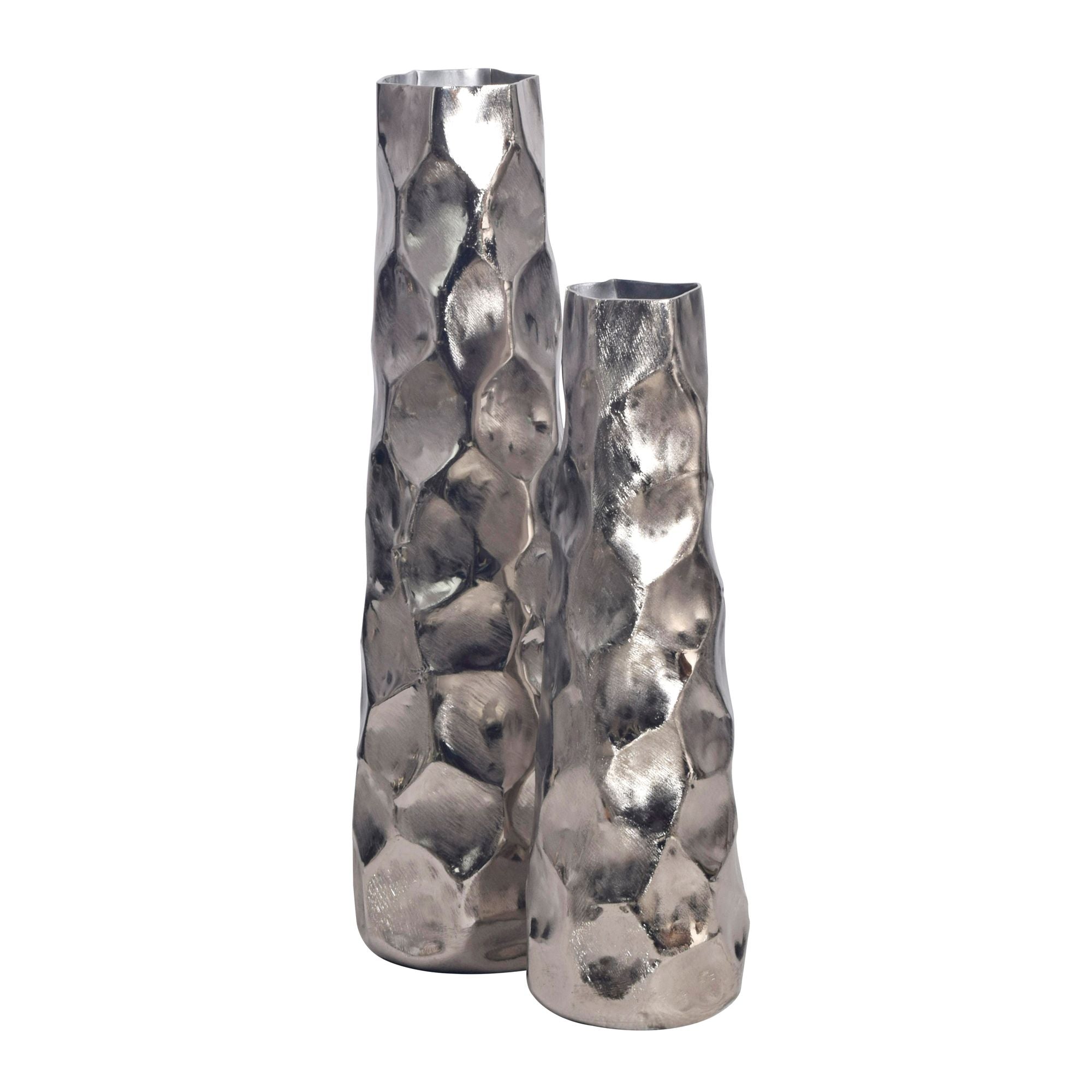 Dekorativ vase sæt med 2, aluminium sølv, moderne blomstervaser, hamret design, 2-delt sæt til blomster, aluminiums bordvase, boligindretning, metal borddekoration, håndlavet Dekorativ vase sæt med 2, aluminium sølv, moderne blomstervaser, hamret design, 2-delt sæt til blomster, aluminiums bordvase, boligindretning, metal borddekoration, håndlavet