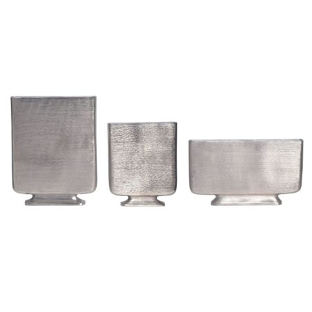Dekorativ vase sæt med 3, aluminium sølv, moderne blomstervaser, firkantede dekorative vaser, 3-delt sæt til blomster, aluminiums bordvaser, boligindretning, metal borddekoration, håndlavet
