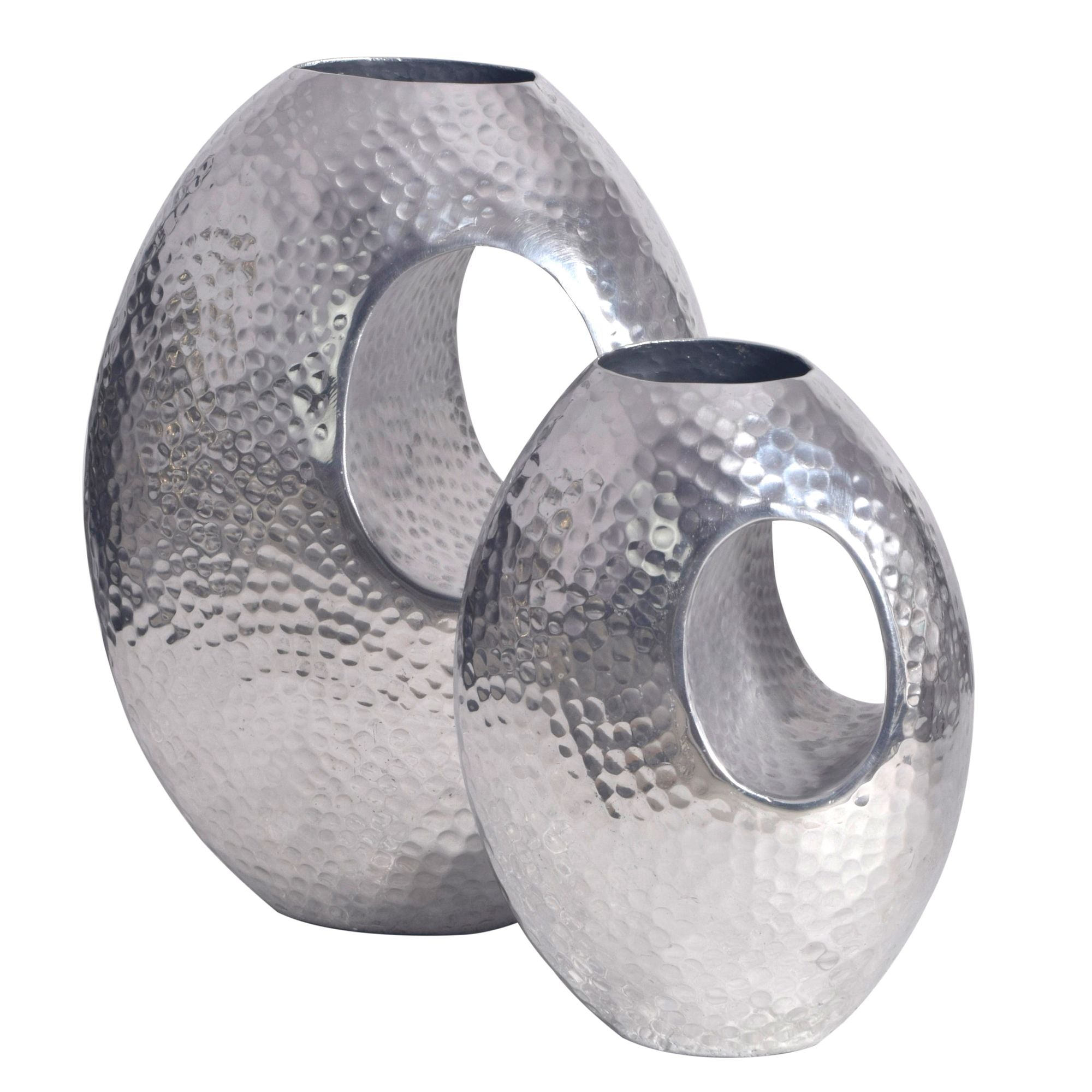 Dekorativt vasesæt med 2, aluminium, sølv, med bærehåndtag, moderne blomstervase, hamret finish, 2-delt dekorativ vase til blomster, håndlavet aluminiums bordvase Dekorativt vasesæt med 2, aluminium, sølv, med bærehåndtag, moderne blomstervase, hamret finish, 2-delt dekorativ vase til blomster, håndlavet aluminiums bordvase