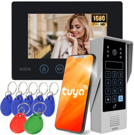 Dørtelefon med video Eura VDP-90A3 DELTA sort monitor, Tuya