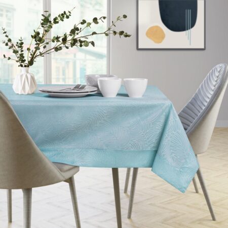Dug rektangulær AmeliaHome Gaia blå 140×260 cm præget plante-motiv