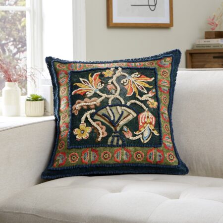 Embroidered Vase Cushion Navy (Blue)