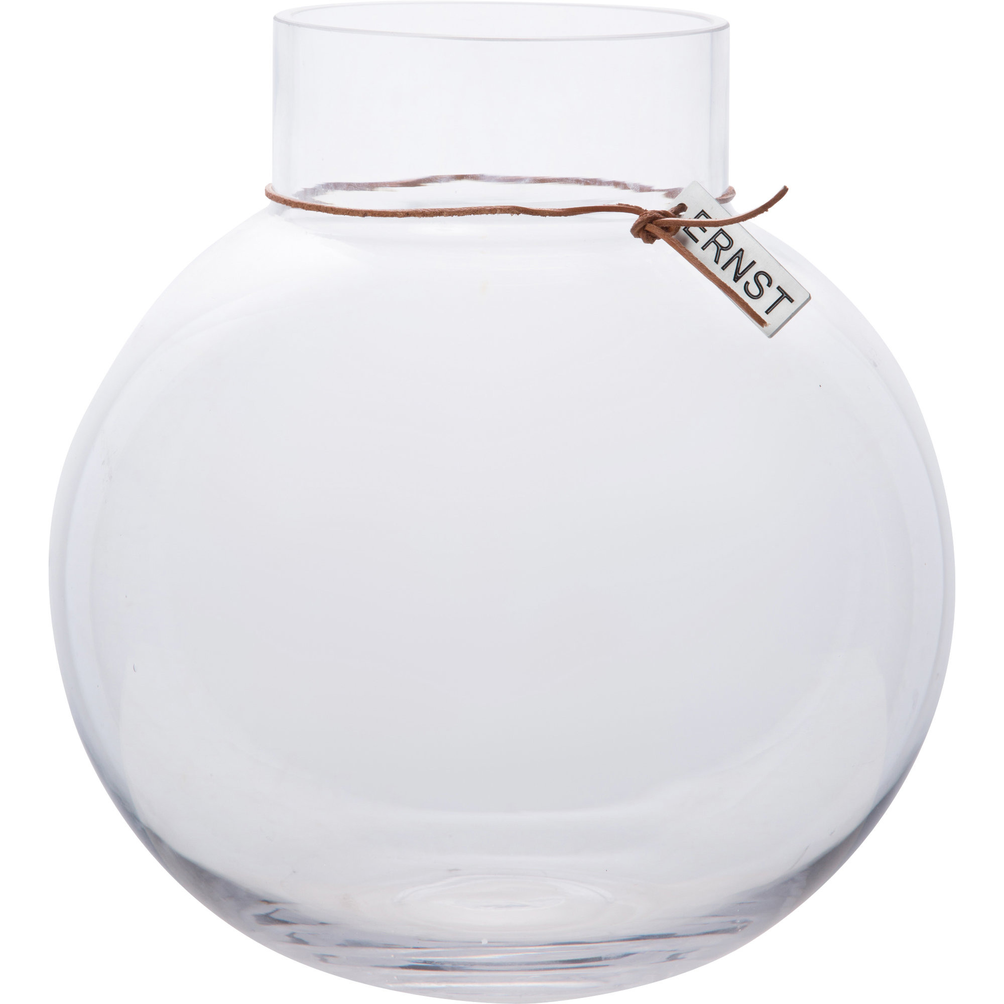 Ernst Rund glasvase med læderbånd, 10 cm. Ernst Rund glasvase med læderbånd, 10 cm.