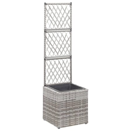 Espalier med hævet plantekasse 30x30x107 cm polyrattan grå