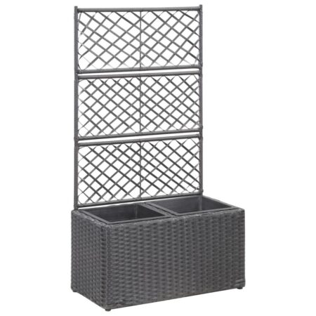 Espalier med plantekasse 2 krukker 58x30x107 polyrattan sort