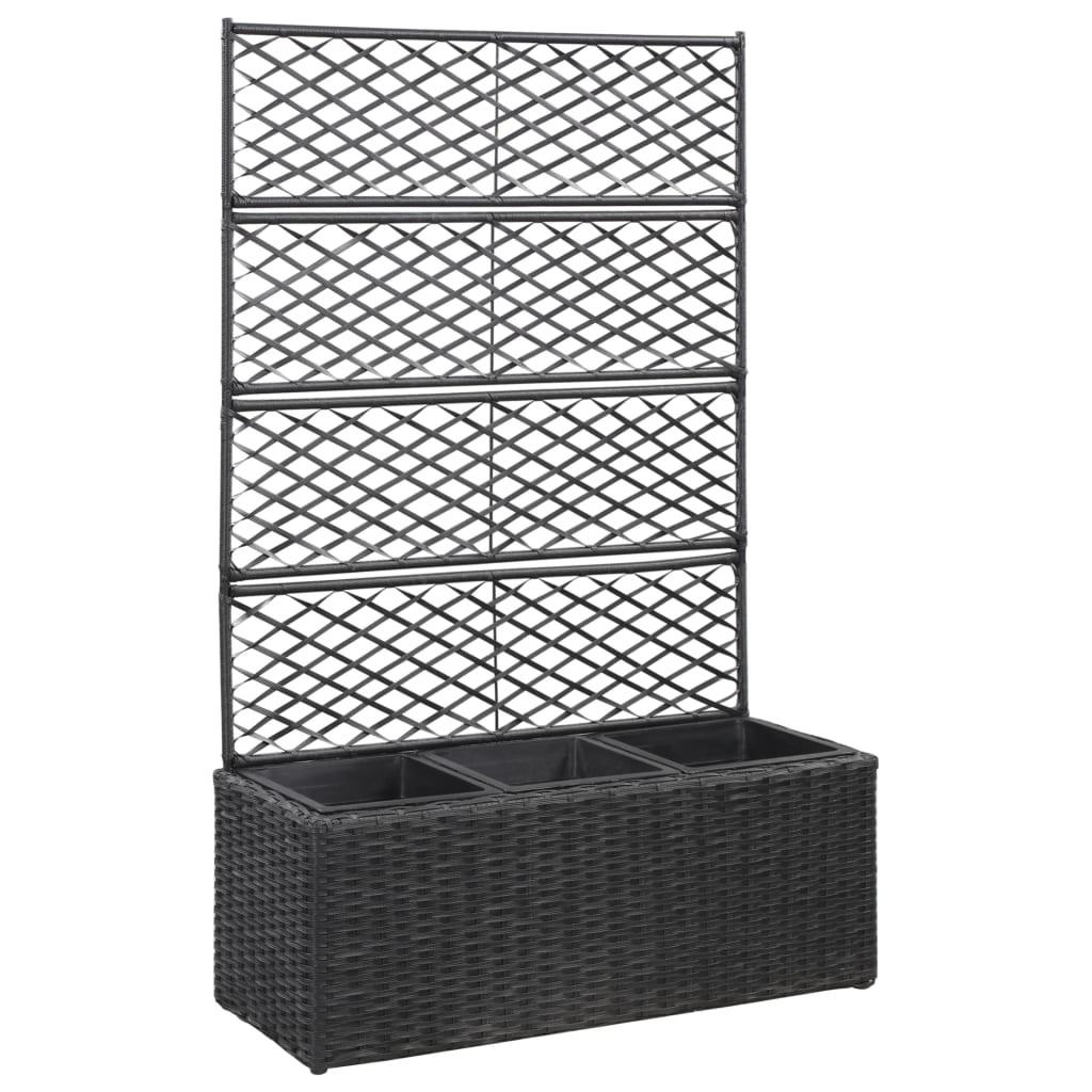 Espalier med plantekasse 3 krukker 83x30x130 cm polyrattan sort Espalier med plantekasse 3 krukker 83x30x130 cm polyrattan sort