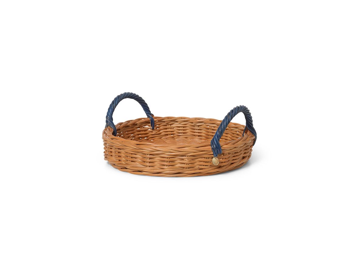 Ferm Living - Blue Handle Tray - Kurv - Natural/Blue - Ø30 x H11 cm Ferm Living - Blue Handle Tray - Kurv - Natural/Blue - Ø30 x H11 cm