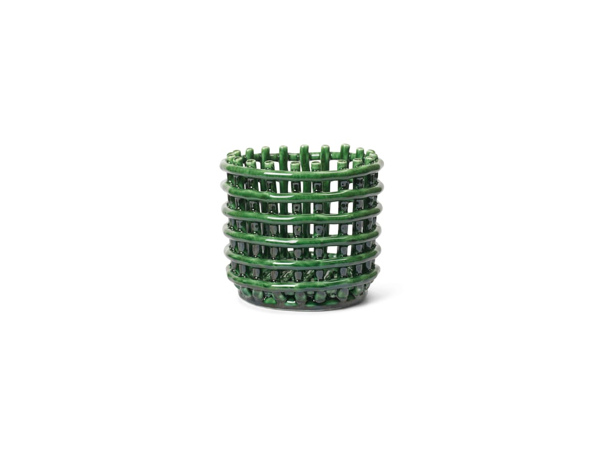 Ferm Living - Ceramic Basket - Kurv - Small - Emerald Green - Ø16 x H14,5 cm Ferm Living - Ceramic Basket - Kurv - Small - Emerald Green - Ø16 x H14,5 cm