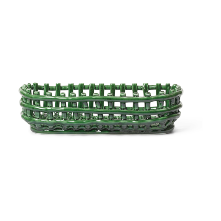 Ferm Living Ceramic flettet kurv oval 15x30 cm Emerald Green