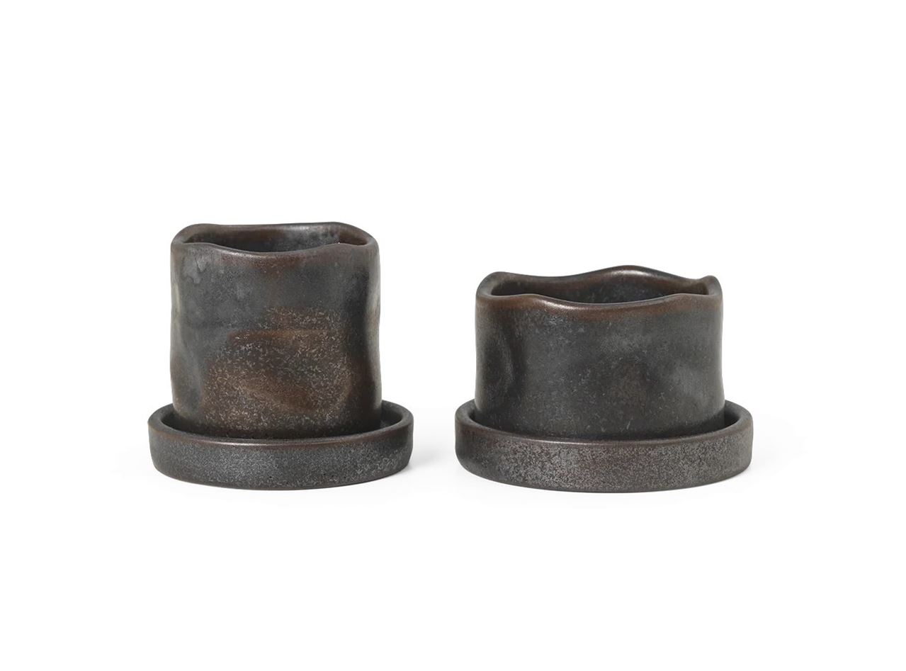 Ferm Living Uneru Mini Pots Set Of 2 - Black/Brown Ferm Living Uneru Mini Pots Set Of 2 - Black/Brown
