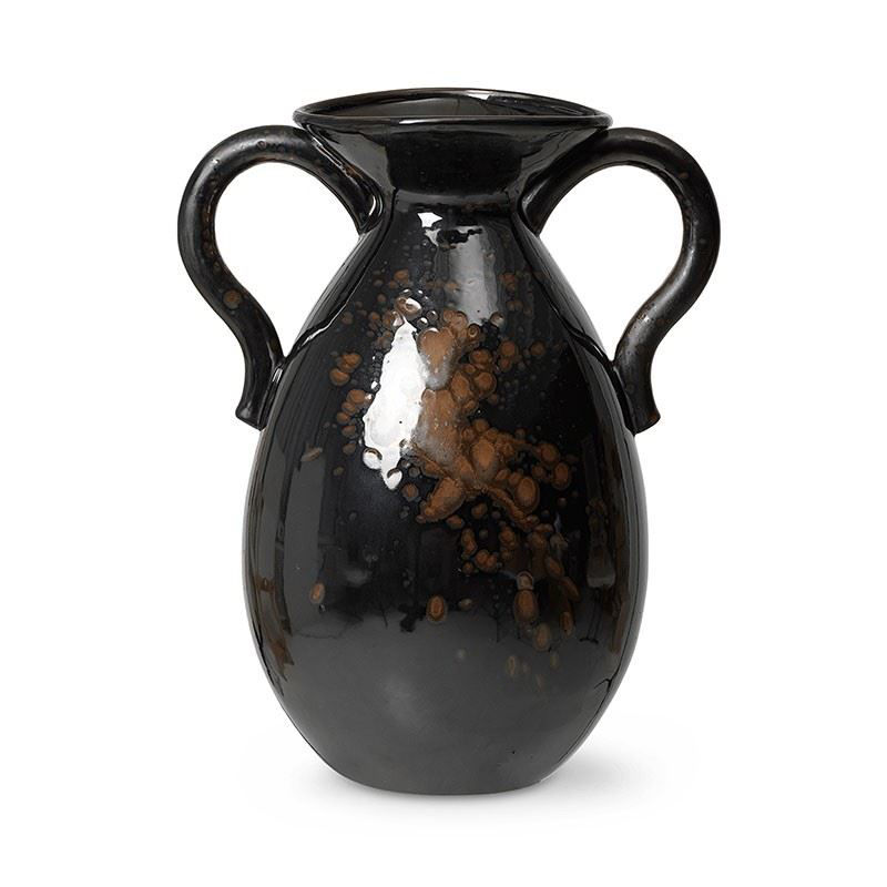 Ferm Living Verso Floor Vase H:49,4 cm - Black with Brown Splash Ferm Living Verso Floor Vase H:49,4 cm - Black with Brown Splash
