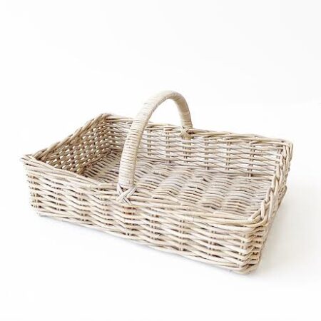 Fletkurv med hank, flad | Rattan | 58x42xH14 cm