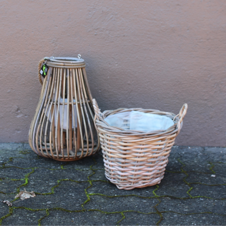 Fletkurv til planter | Grå rattan | Ø30xH23 cm