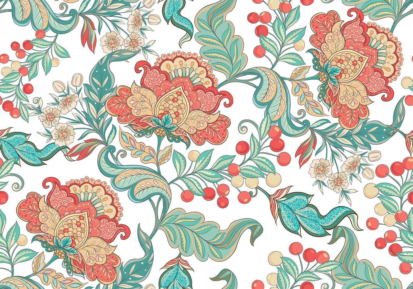 Fototapet - Ethnic vegetation - plant motif with ornaments in coloured flowers - Premium 350x256 Fototapet - Ethnic vegetation - plant motif with ornaments in coloured flowers - Premium 350x256