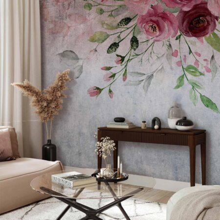 Fototapet - Summer bloom - plant motif with flowers and leaves in pink tones - Standard 100x70