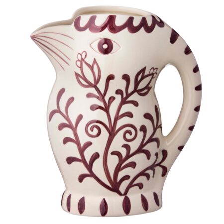 Fugle vase, hvid/bordeaux - H22 cm