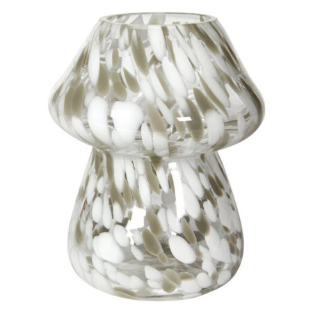 GLAS VASE MED PLETTER 211206 GRÅ/HVID H:23CM