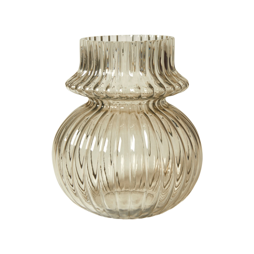 GLAS VASE MED RILLER GRÅ GLAS VASE MED RILLER GRÅ