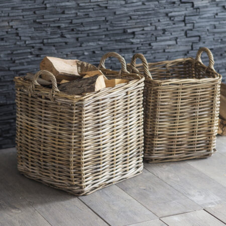 Garden Trading Set of 2 Square Baskets in Rattan