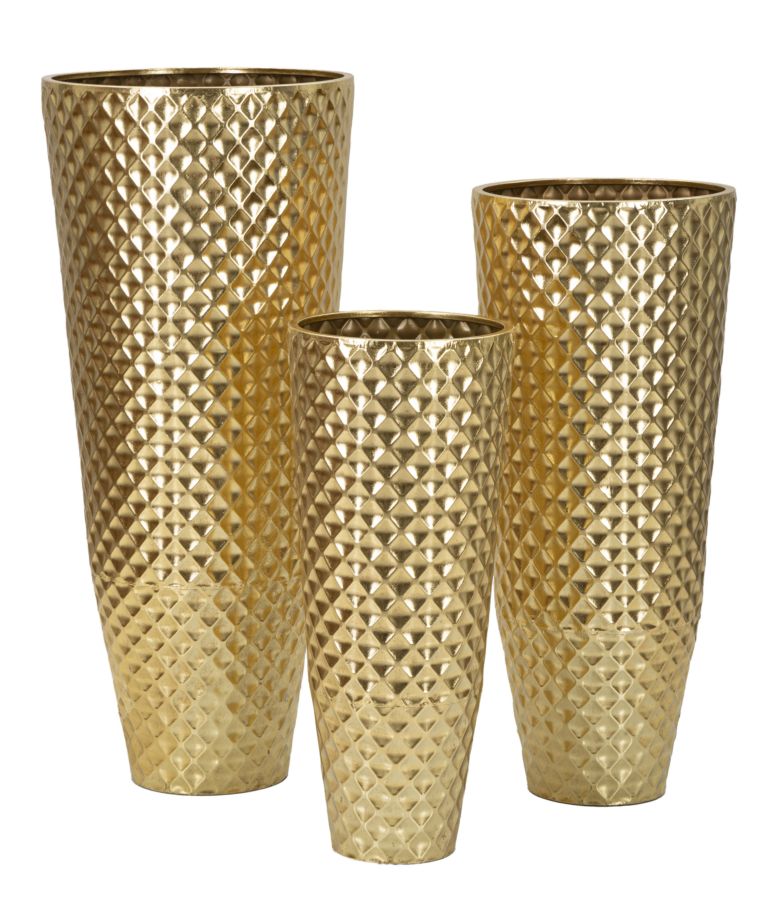 Glam 3 x vaser i guldfarve, metal - 48x110, 40x93, 33x77 cm Glam 3 x vaser i guldfarve, metal - 48x110, 40x93, 33x77 cm