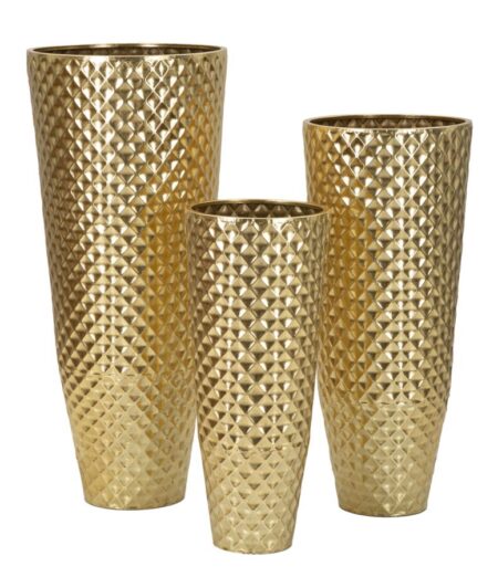 Glam 3 x vaser i guldfarve, metal - 48x110, 40x93, 33x77 cm
