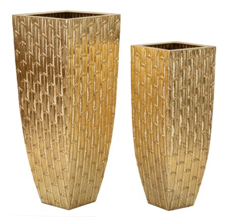 Glam vaser i guld, metal - 40x40x99 og 32x32x84 cm