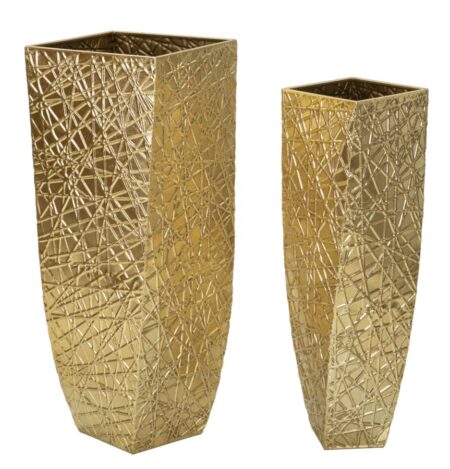 Glam vaser i guldfarve af jern - 34x34x90 og 25x25x78 cm