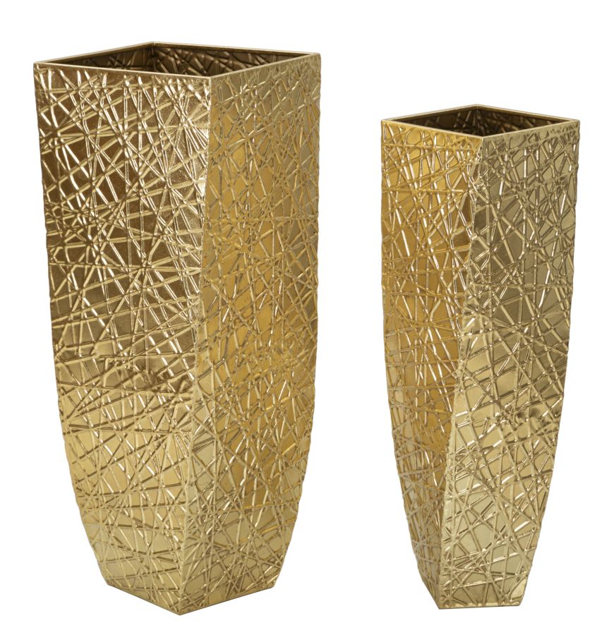 Glam vaser i guldfarve af jern - 34x34x90 og 25x25x78 cm Glam vaser i guldfarve af jern - 34x34x90 og 25x25x78 cm