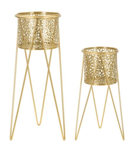 Glam vaser i guldfarve, metal - 21x20x46 og 18x18x32 cm