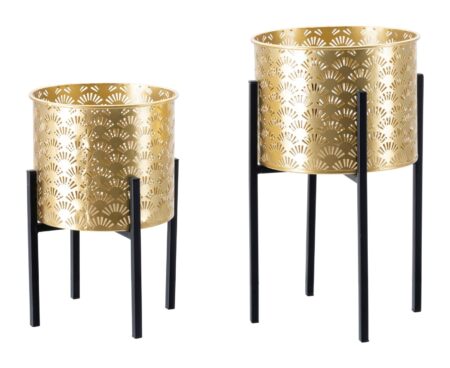 Glam vaser i guldfarve, metal - 21x38 og 19x28 cm
