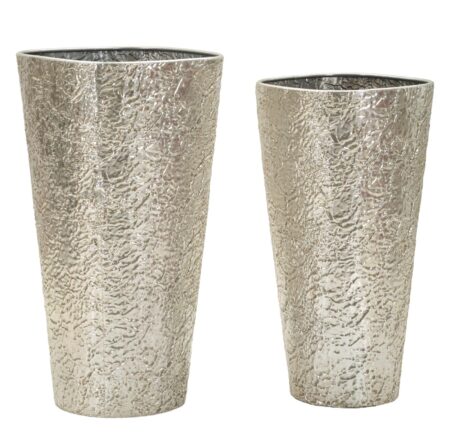 Glam vaser i sølvfarve, metal - 41x80x5 og 35x71 cm