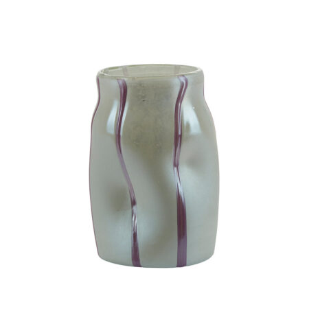 Glas vase med striber, Hvid/lilla - H19 cm