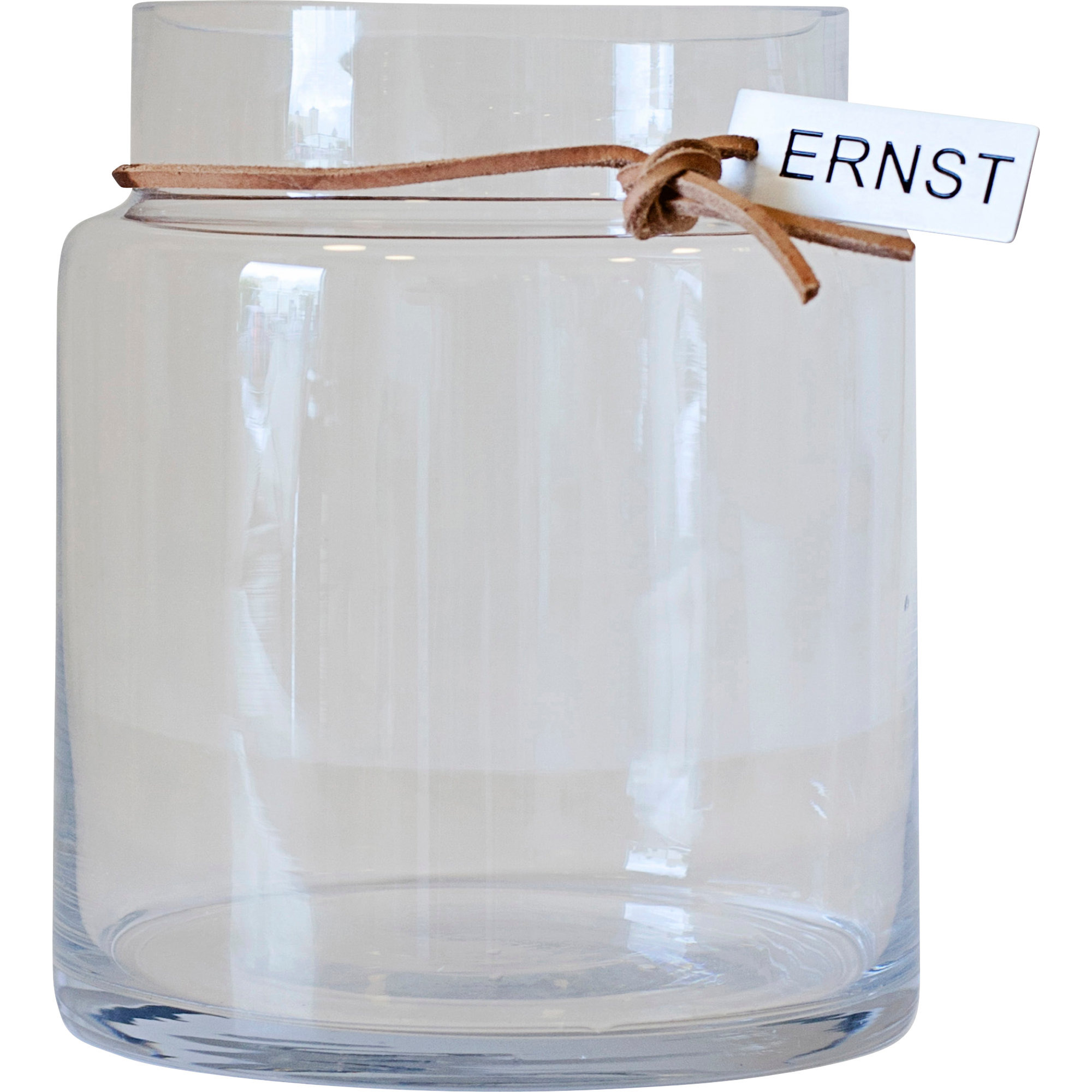 Glasvase med lædersnor, 22,5 cm. Glasvase med lædersnor, 22,5 cm.