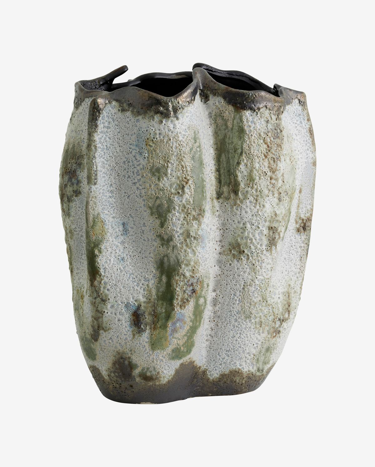 HENRY vase i keramik h35 cm - brun/hvid/grøn HENRY vase i keramik h35 cm - brun/hvid/grøn