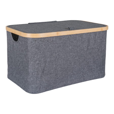HOUSE NORDIC Noto kurv, m. låg og hank - mørkegrå polyester og bambus (30x45x25)