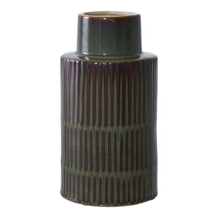 HOUSE NORDIC vase - grøn/brun keramik (Ø16x30)